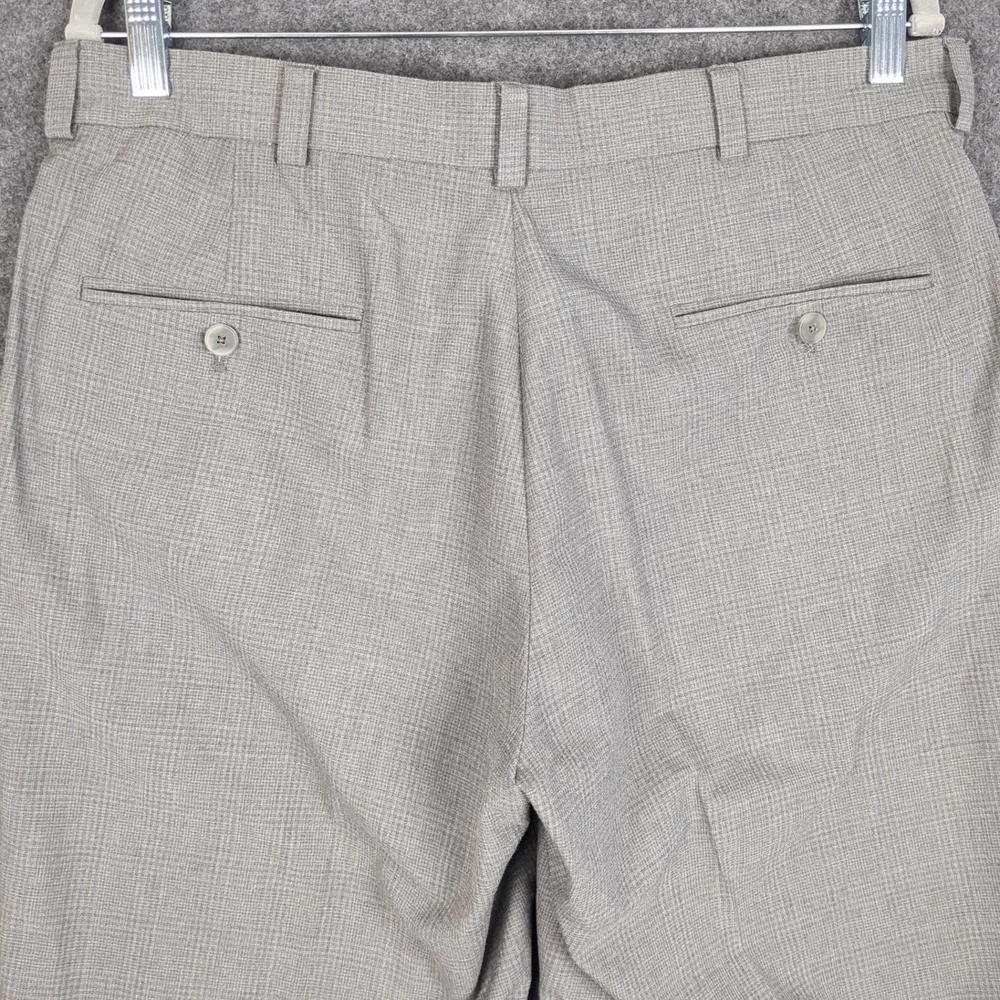 Kenneth Cole Reaction Mens Gray Plaid Dress Pants 34x29 Business Casual Trousers